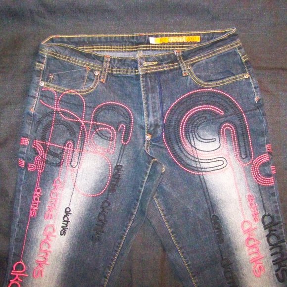Akademiks Embroidered Embellished Flare Leg Jeans Size 13 - Picture 14 of 15